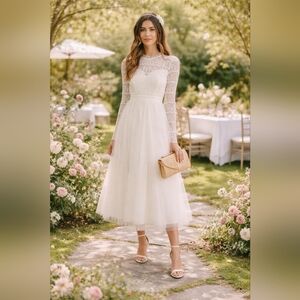 MABLE Pernille Tulle Cream Midi Dress L